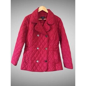 Lands End Women's Sz M 10-12 Red Quilted Puffer Full Zip Christmas  Jacket Coat